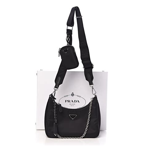 prada re-edition 2005 shoulder bag nylon black|prada re edition ruched.